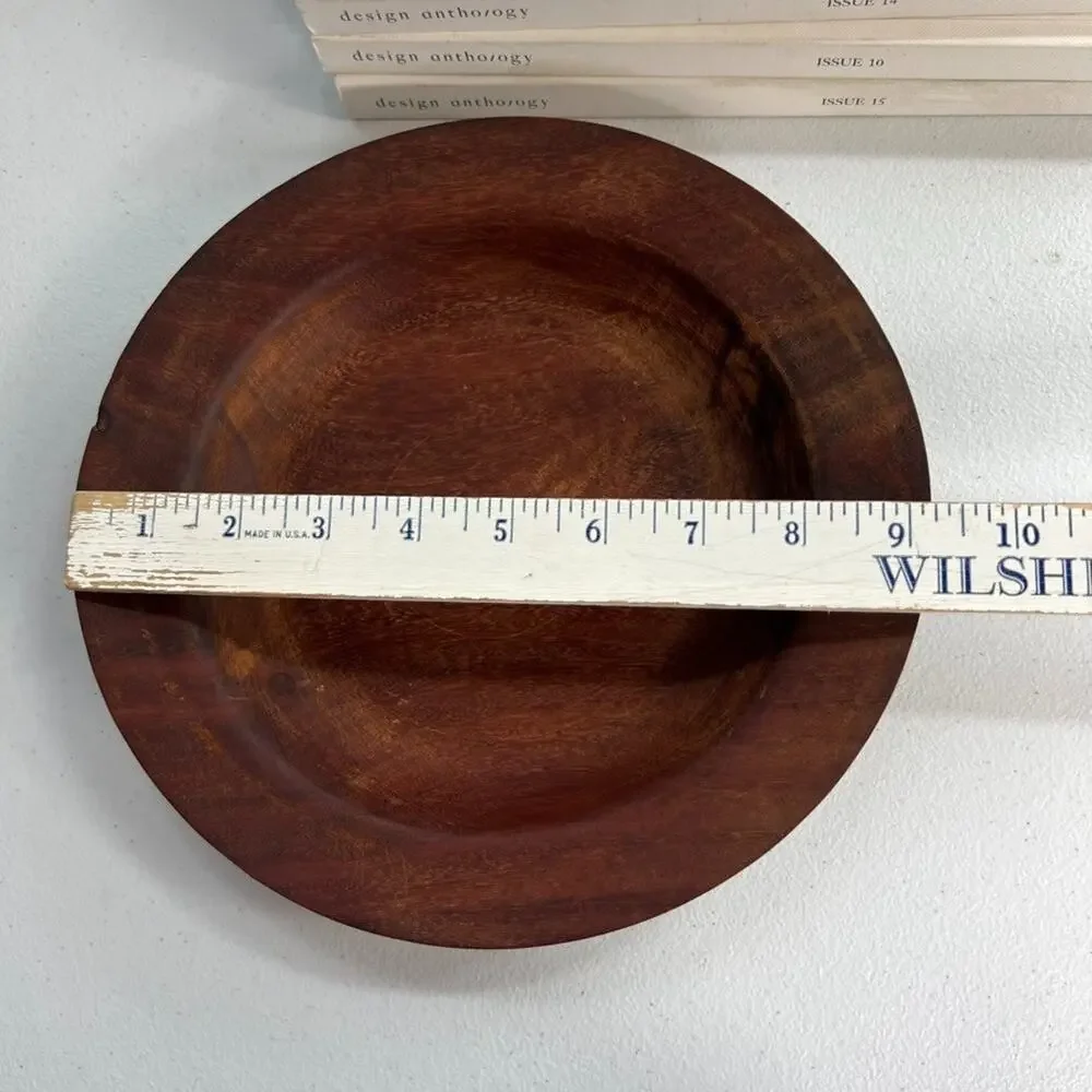 Vintage Dark Solid Wood Round Plate Tray 9